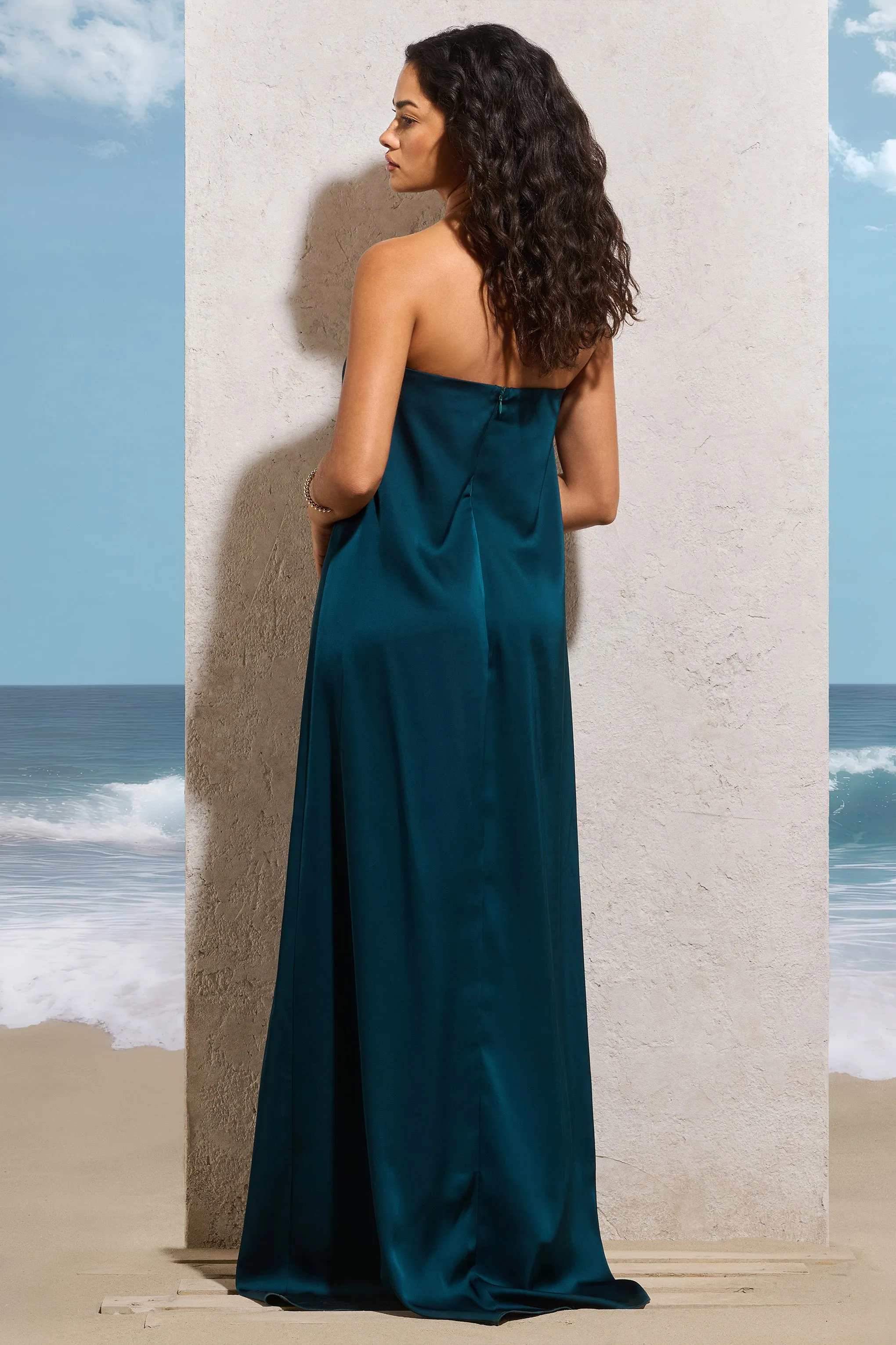 Wildflower | Bottle Green Strapless Split Maxi Dress With Ruffles sold by Club L London product image thumbnail 2