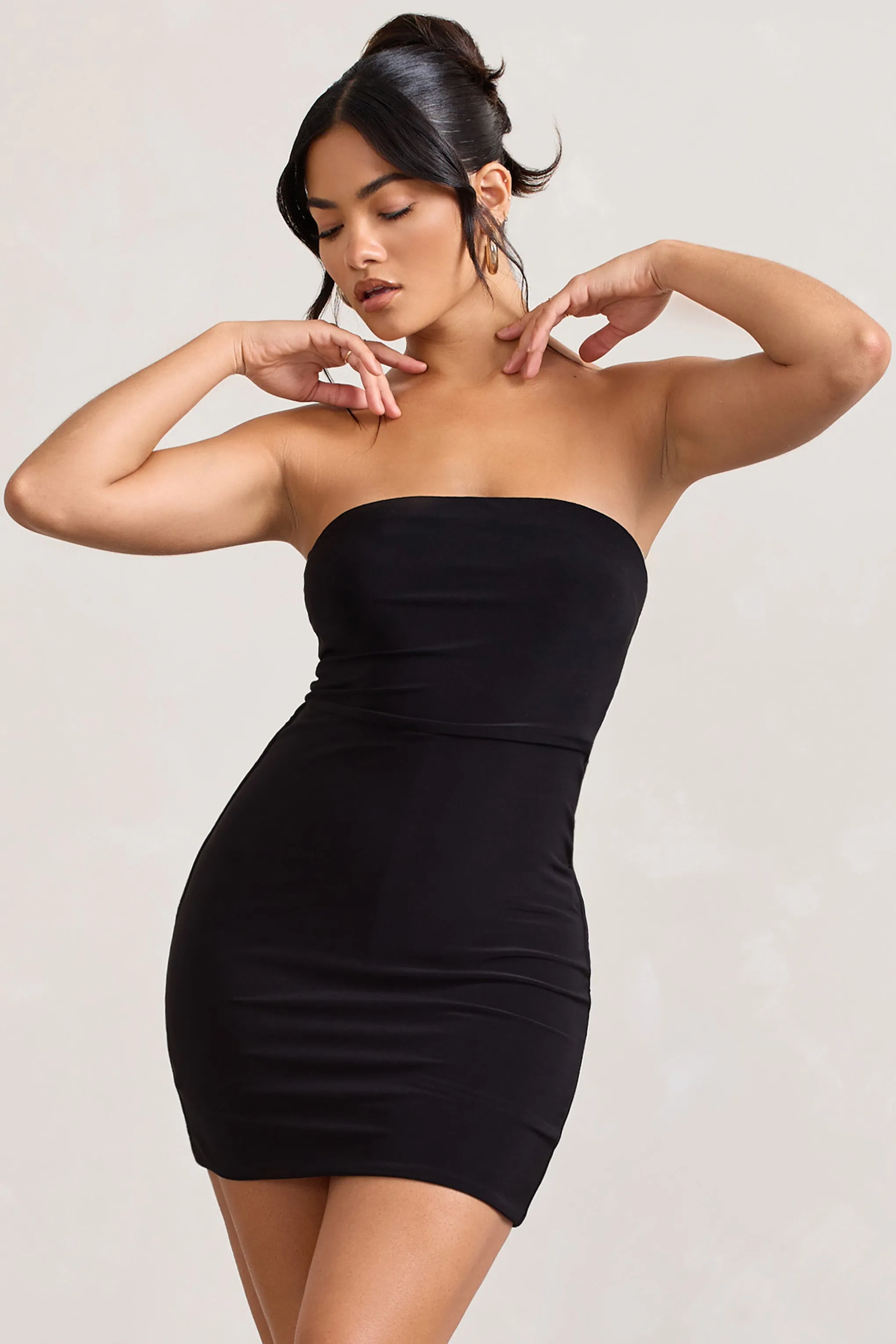 In The Press | Black Bandeau Bodycon Mini Dress sold by Club L London product image thumbnail 5