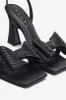 Headlines | Black Ankle Strap Heeled Sandals With Diamante Bows sold by Club L London