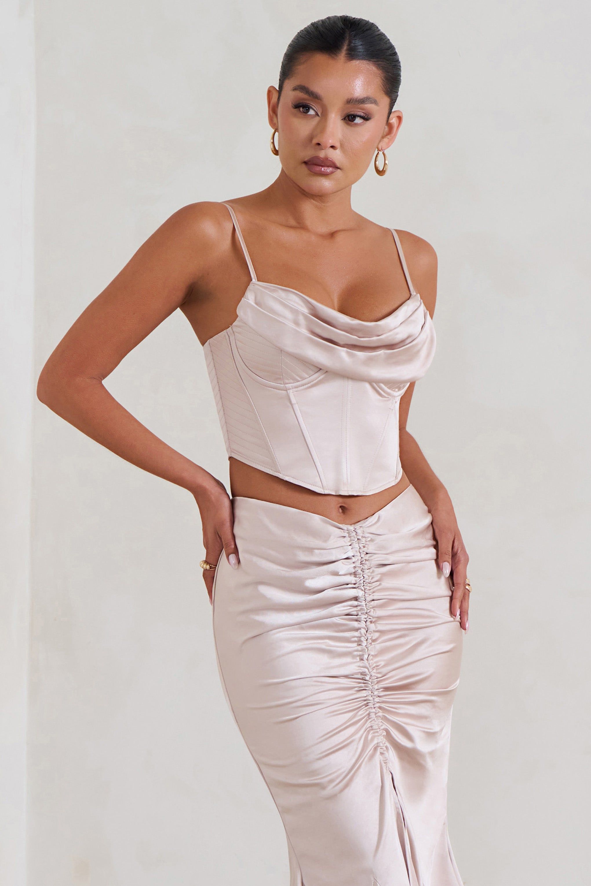 Prosecco | Champagne Satin Draped Corset Top sold by Club L London product image thumbnail 3