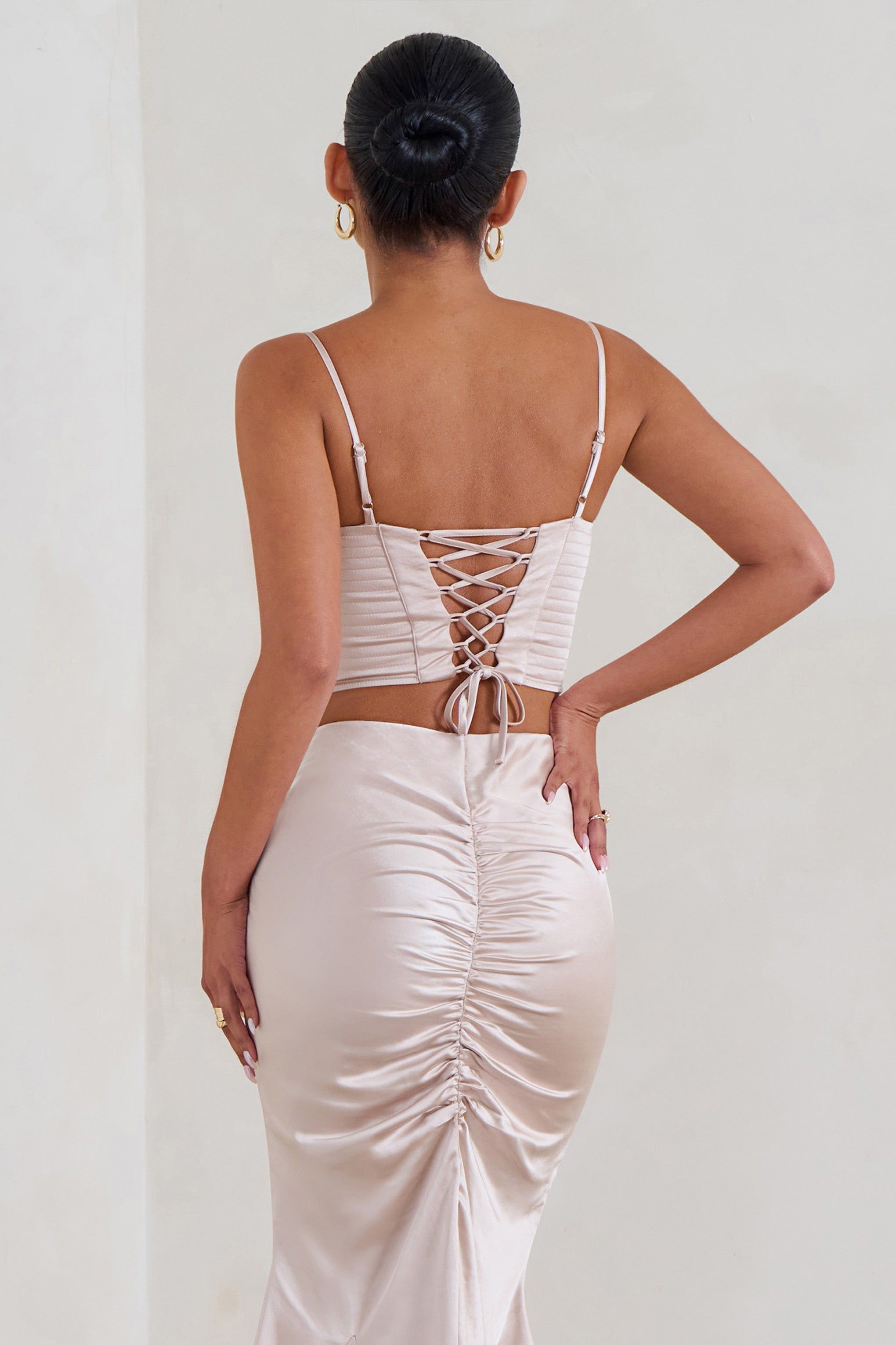 Prosecco | Champagne Satin Draped Corset Top sold by Club L London product image thumbnail 2