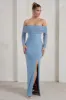 On Your Mind | Powder Blue Mesh Long Sleeve Maxi Dress sold by Club L London