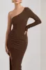 Mallory | Chocolate Brown Asymmetric Split Maxi Dress sold by Club L London