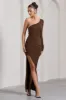 Mallory | Chocolate Brown Asymmetric Split Maxi Dress sold by Club L London