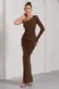 Mallory | Chocolate Brown Asymmetric Split Maxi Dress sold by Club L London