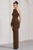 Mallory | Chocolate Brown Asymmetric Split Maxi Dress sold by Club L London