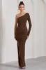 Mallory | Chocolate Brown Asymmetric Split Maxi Dress sold by Club L London