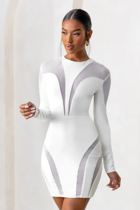 Grand Style | White Mesh High Neck Cut Out Long Sleeves Mini Dress sold by Club L London