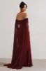 Carlotta | Berry Bardot Maxi Dress With Chiffon Cape sold by Club L London