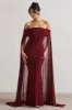 Carlotta | Berry Bardot Maxi Dress With Chiffon Cape sold by Club L London
