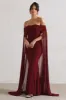 Carlotta | Berry Bardot Maxi Dress With Chiffon Cape sold by Club L London