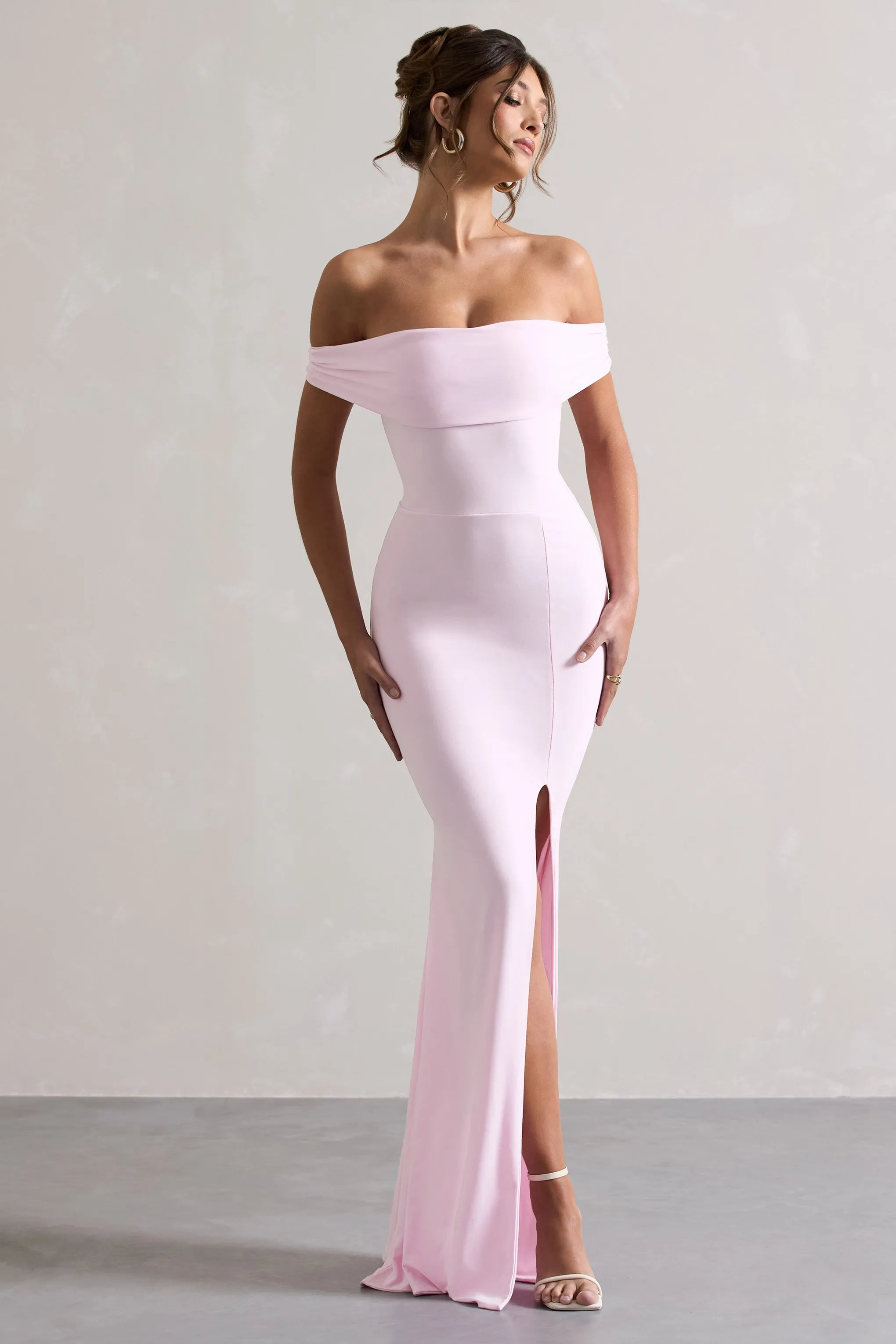 Law of Attraction | Pink Bardot Draped Split Maxi Dress sold by Club L London product image thumbnail 5