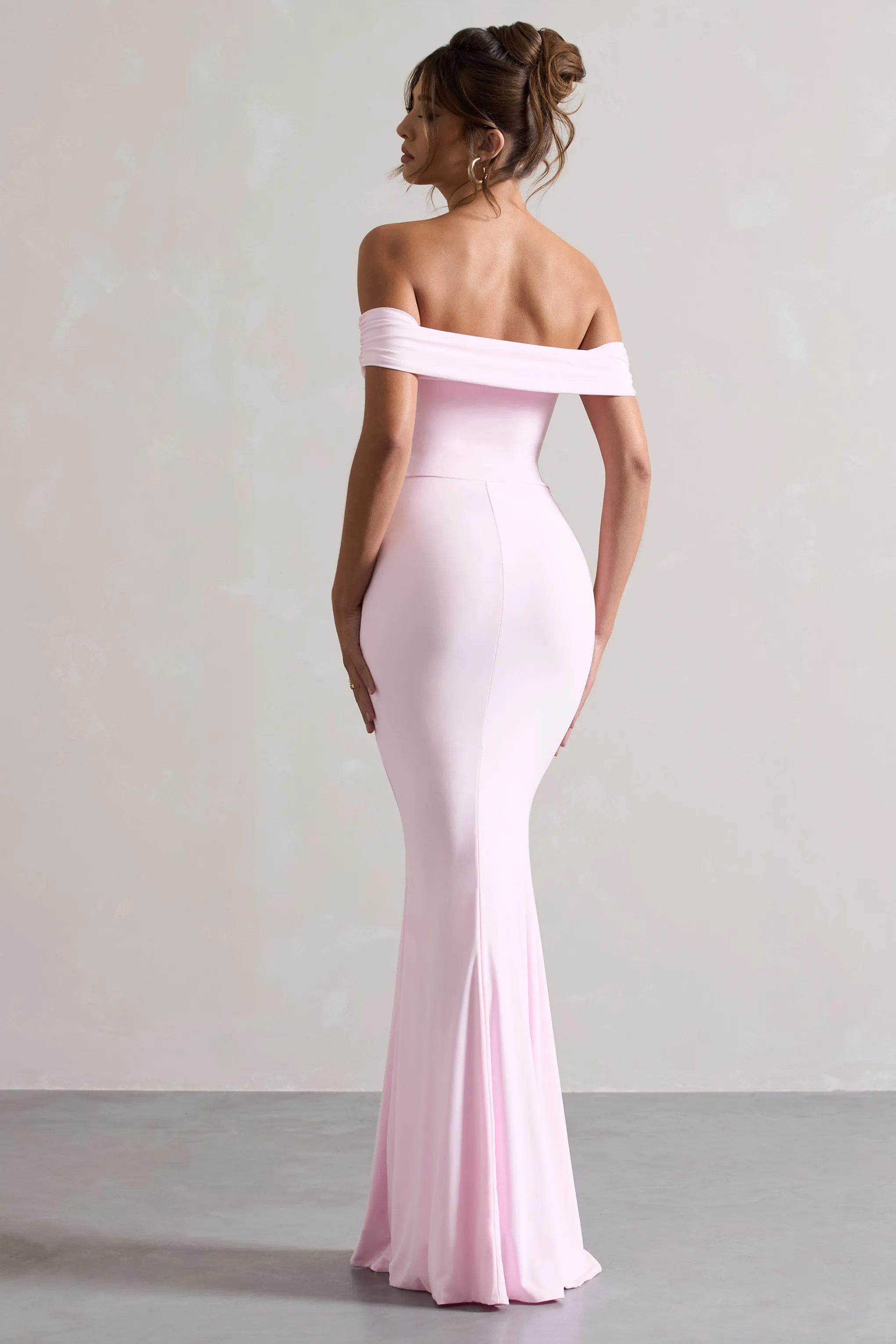 Law of Attraction | Pink Bardot Draped Split Maxi Dress sold by Club L London product image thumbnail 2
