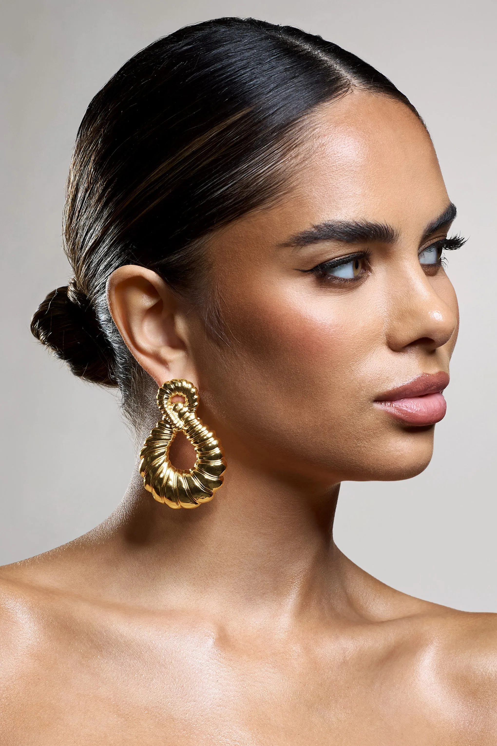 Kyoto | Gold Chunky Twist Abstract Earrings sold by Club L London product image thumbnail 2