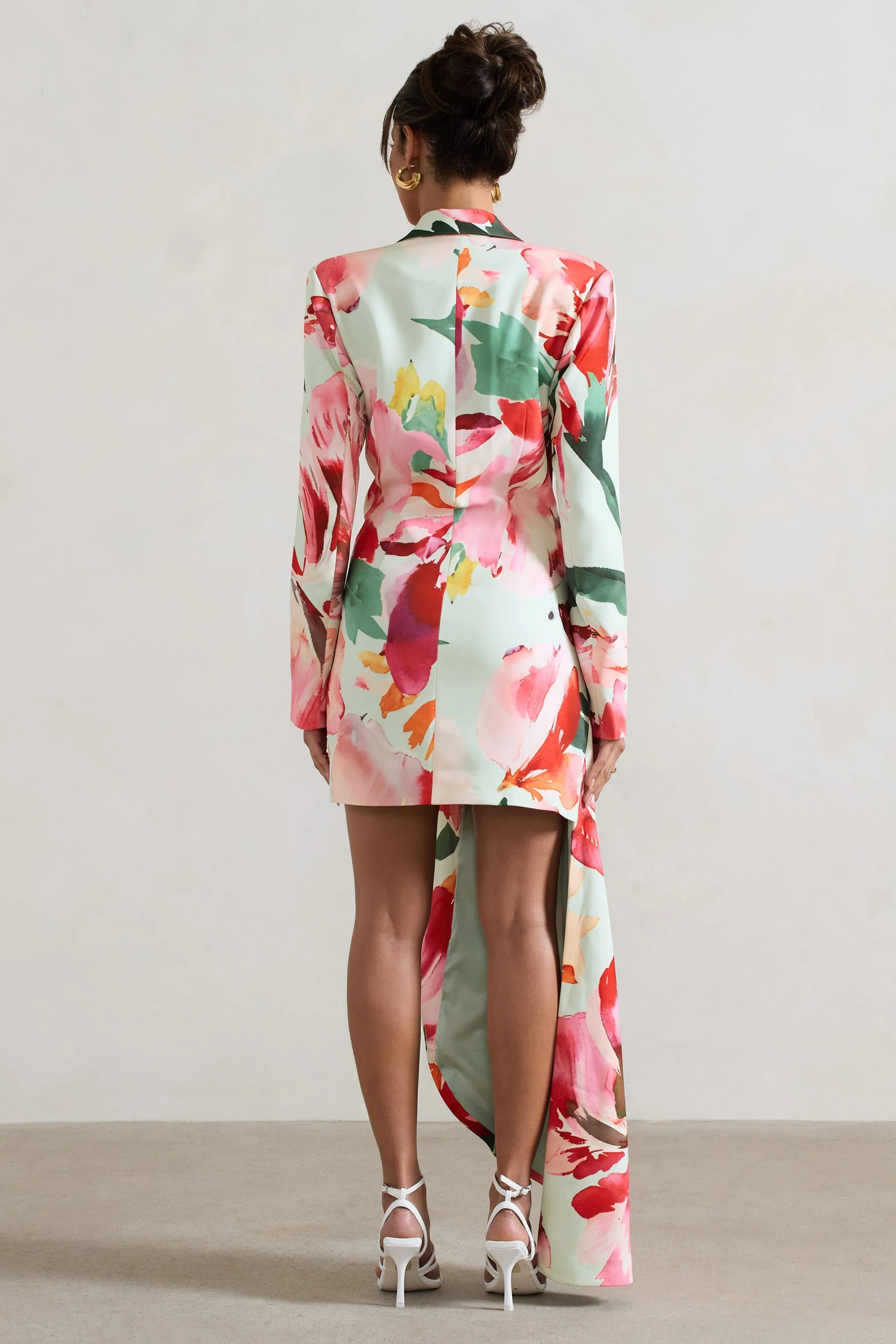 Spiral | Mint Floral Tailored Blazer Mini Dress With Asymmetric Hem sold by Club L London product image thumbnail 2