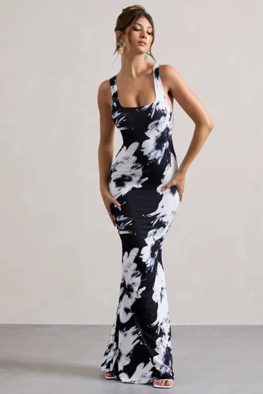 Mahina | Monochrome Floral Print Square-Neck Maxi Dress made by Club L London
