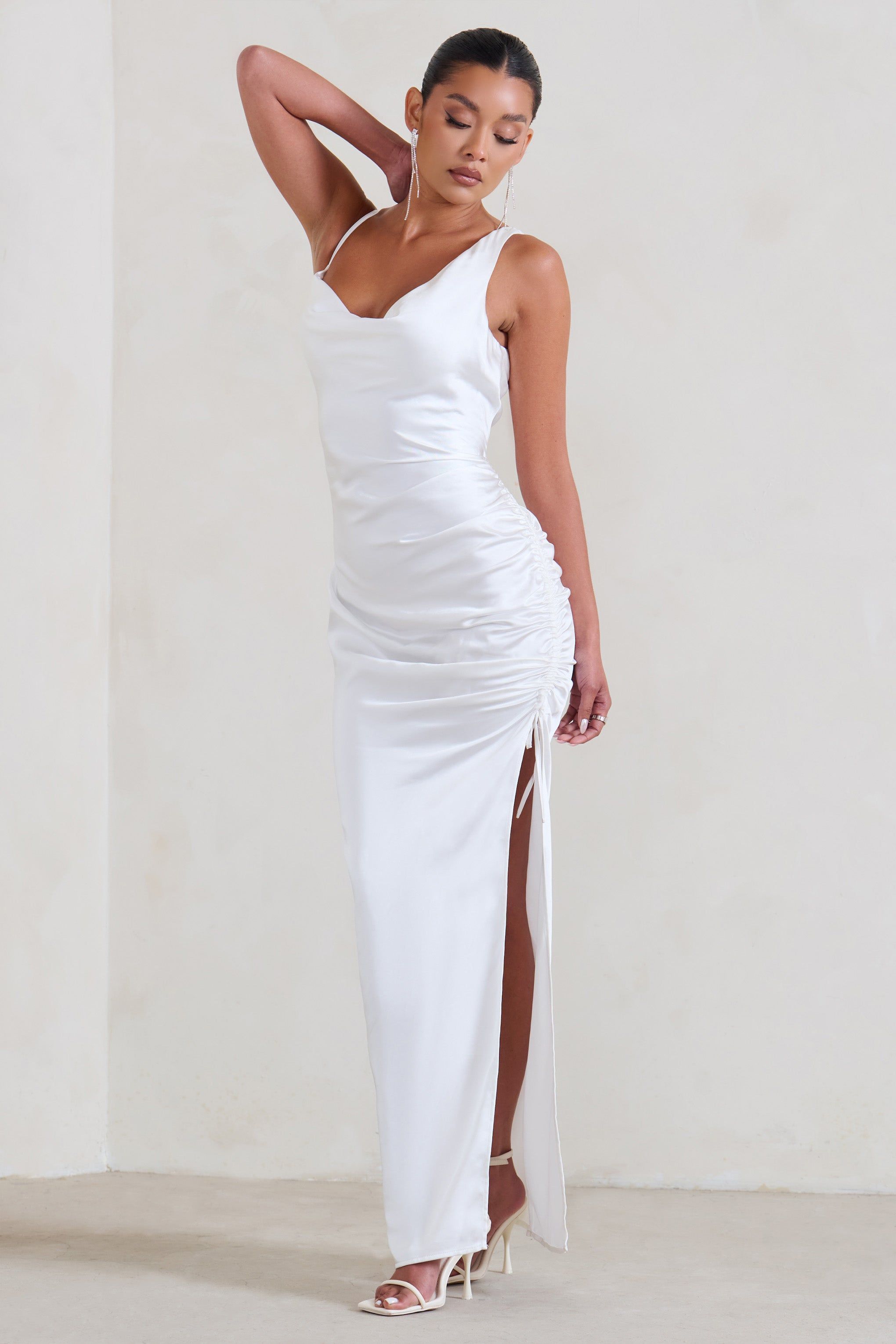 Belonging | White Ruched Cowl Maxi Dress sold by Club L London product image thumbnail 4