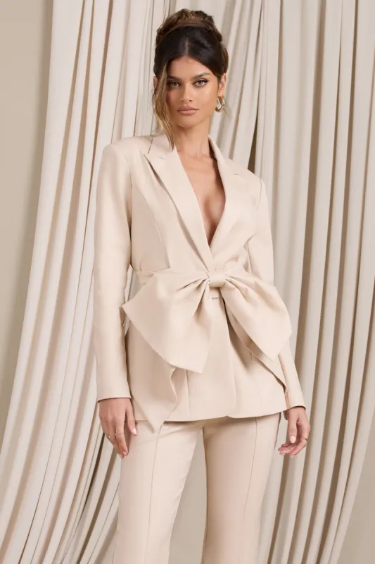 Gifted | Stone Plunge Blazer With Statement Bow made by Club L London