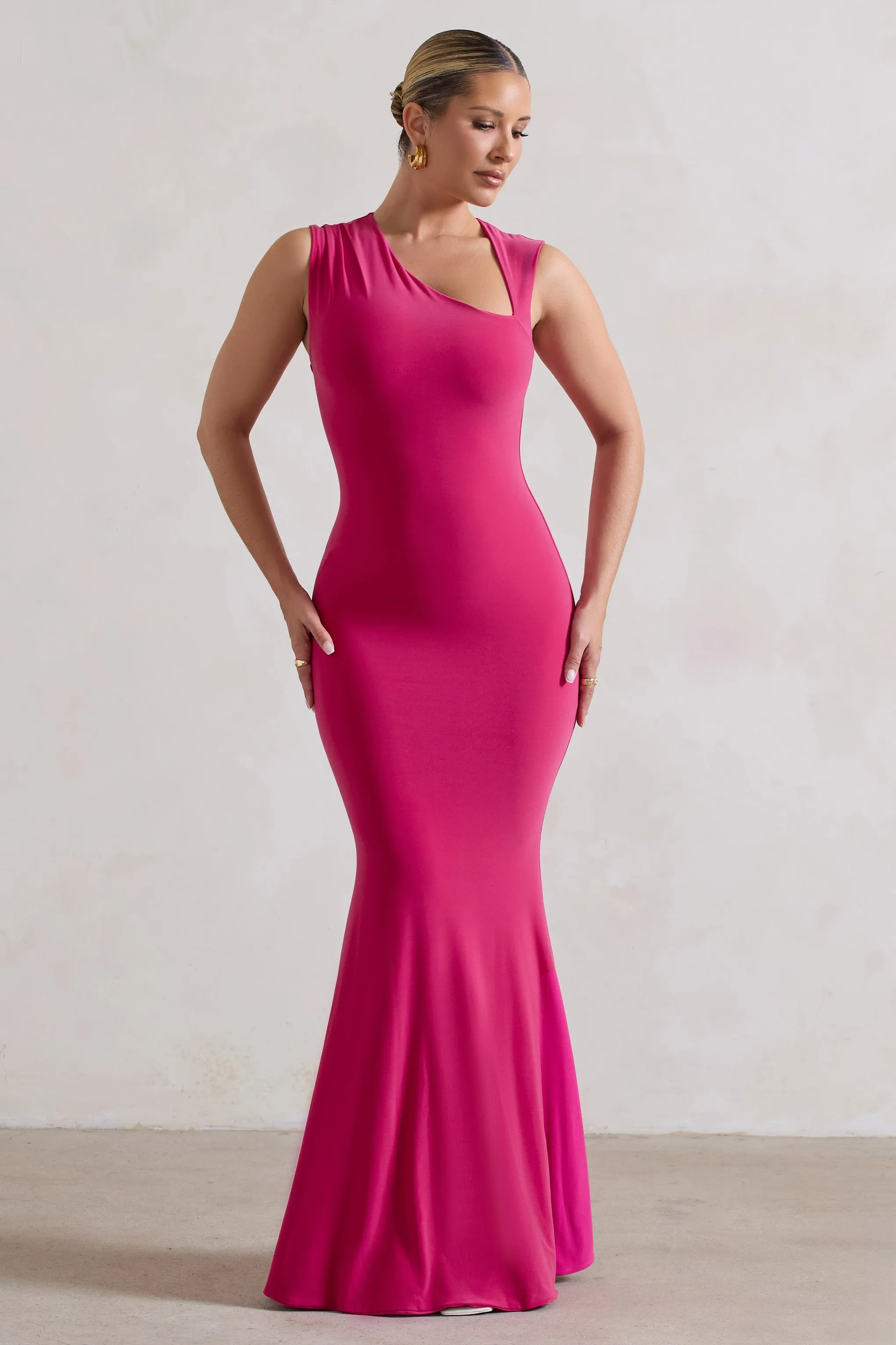 Behind The Scenes | Dark Pink Sleeveless Cut-Out Maxi Dress sold by Club L London product image thumbnail 5