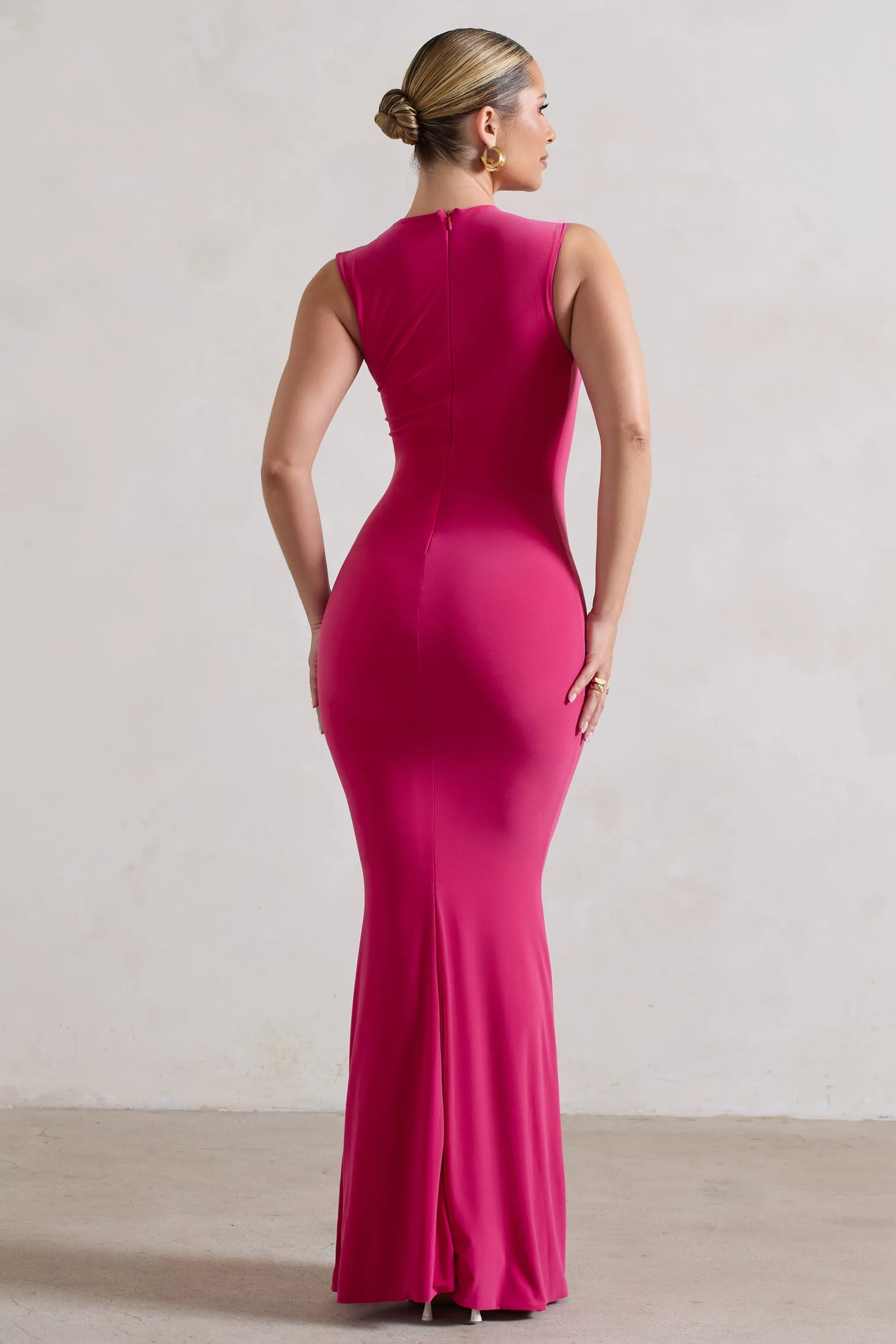 Behind The Scenes | Dark Pink Sleeveless Cut-Out Maxi Dress sold by Club L London product image thumbnail 2