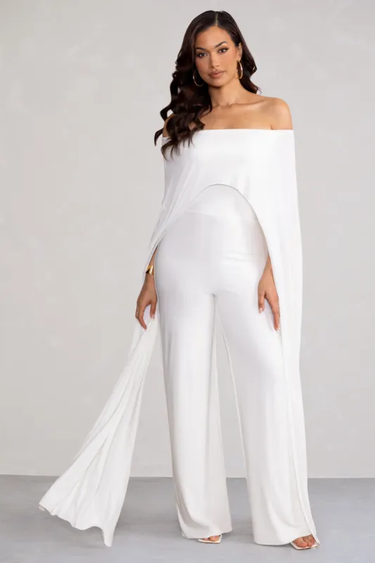 Mayara | White Bardot Cape Sleeve Jumpsuit sold by Club L London