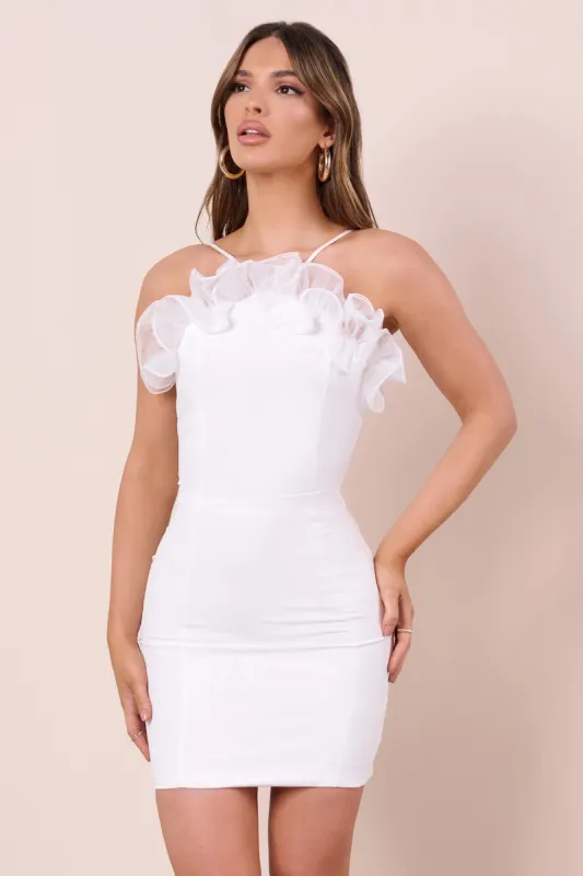 You're Divine | White Organza Trim Halter Neck Mini Dress sold by Club L London
