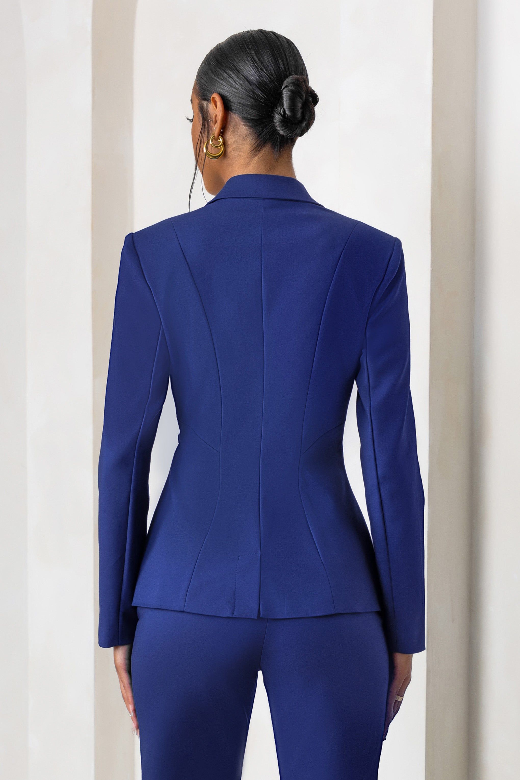 Chiara | Cobalt Blue Plunge Neck Tailored Blazer With Chain Detail sold by Club L London product image thumbnail 2