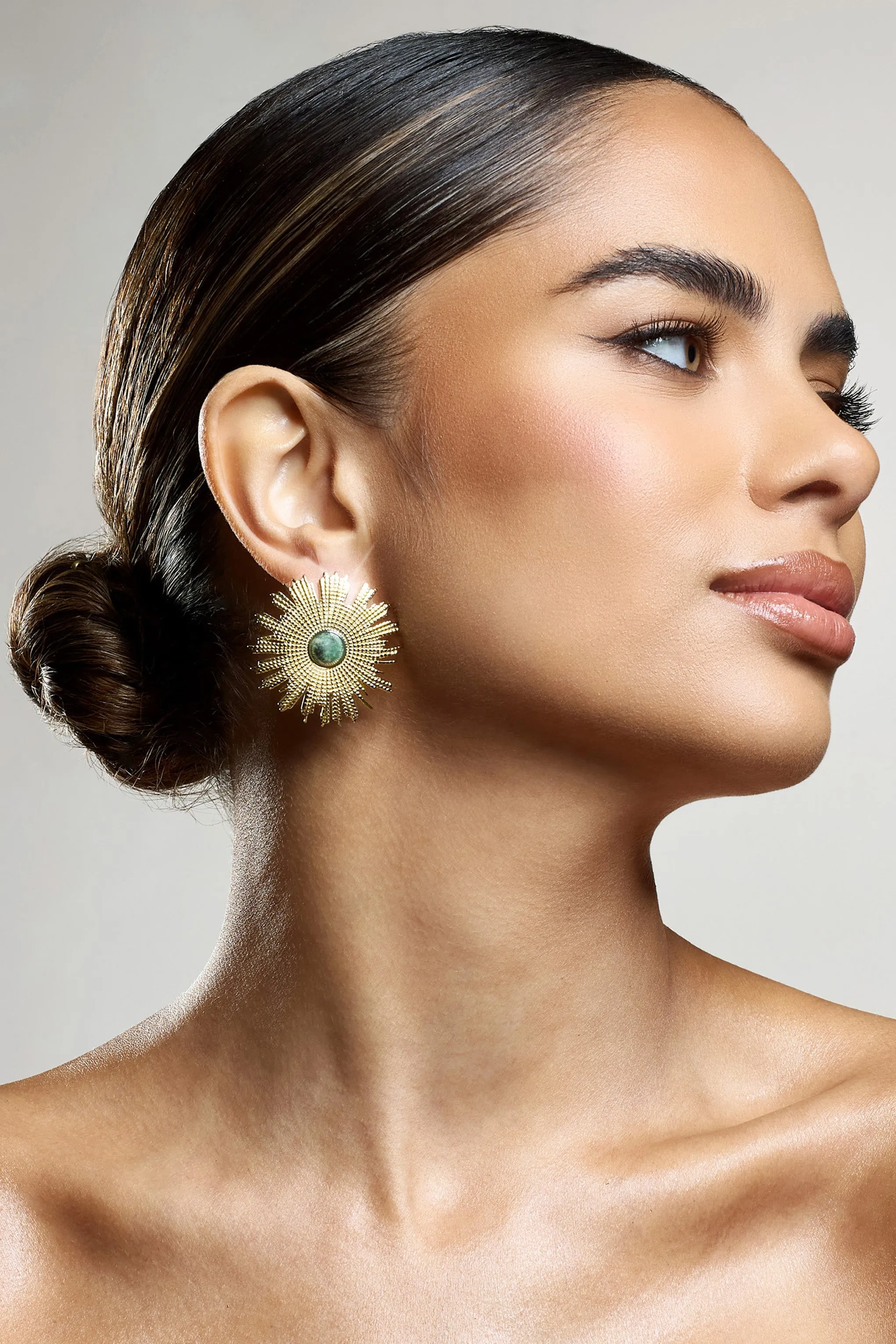 Flozenza | Gold Flower Statement Earrings sold by Club L London