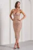 New Energy | Gold Sequin Strappy Ruched Bodycon Midi Dress sold by Club L London