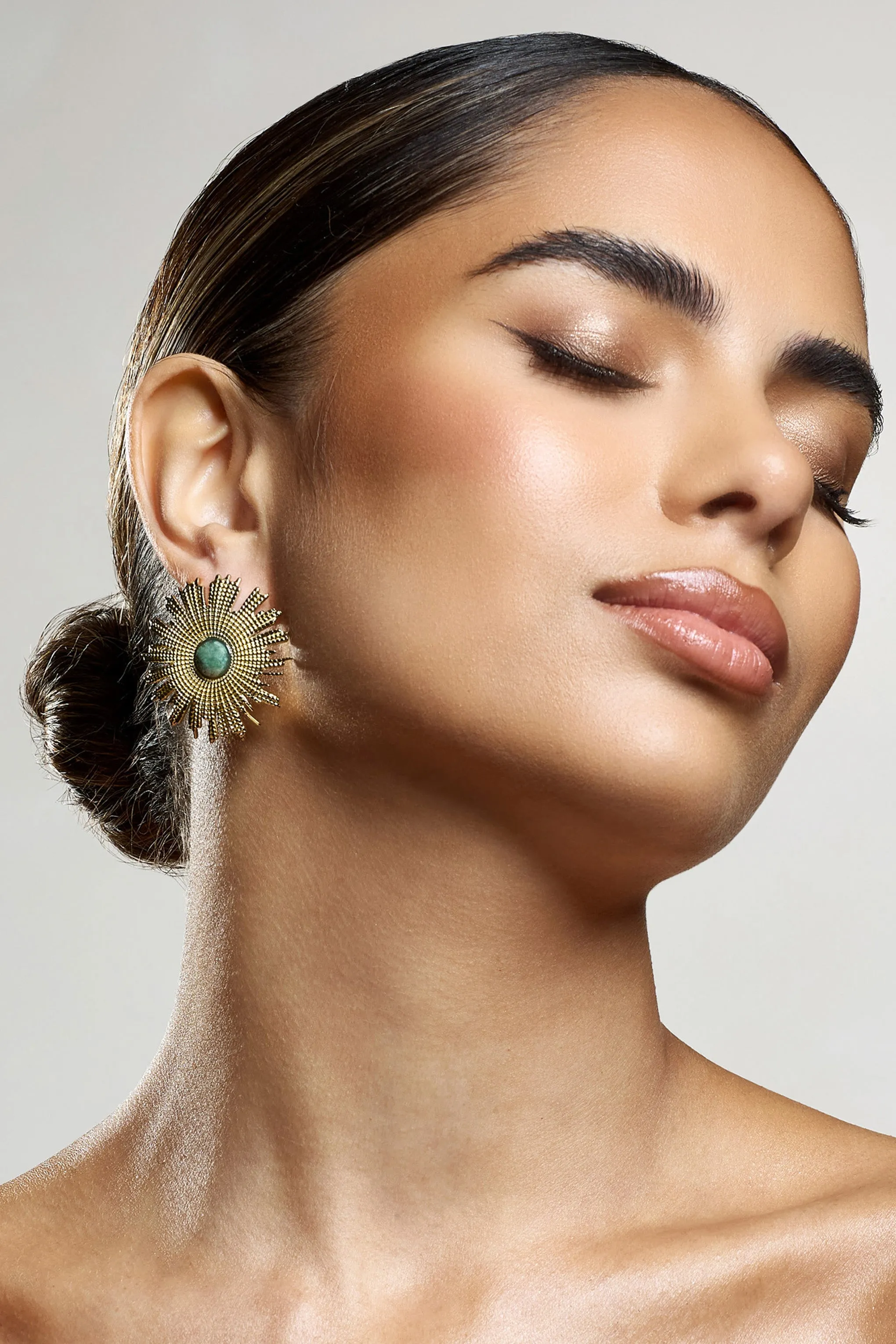 Flozenza | Gold Flower Statement Earrings sold by Club L London product image thumbnail 3