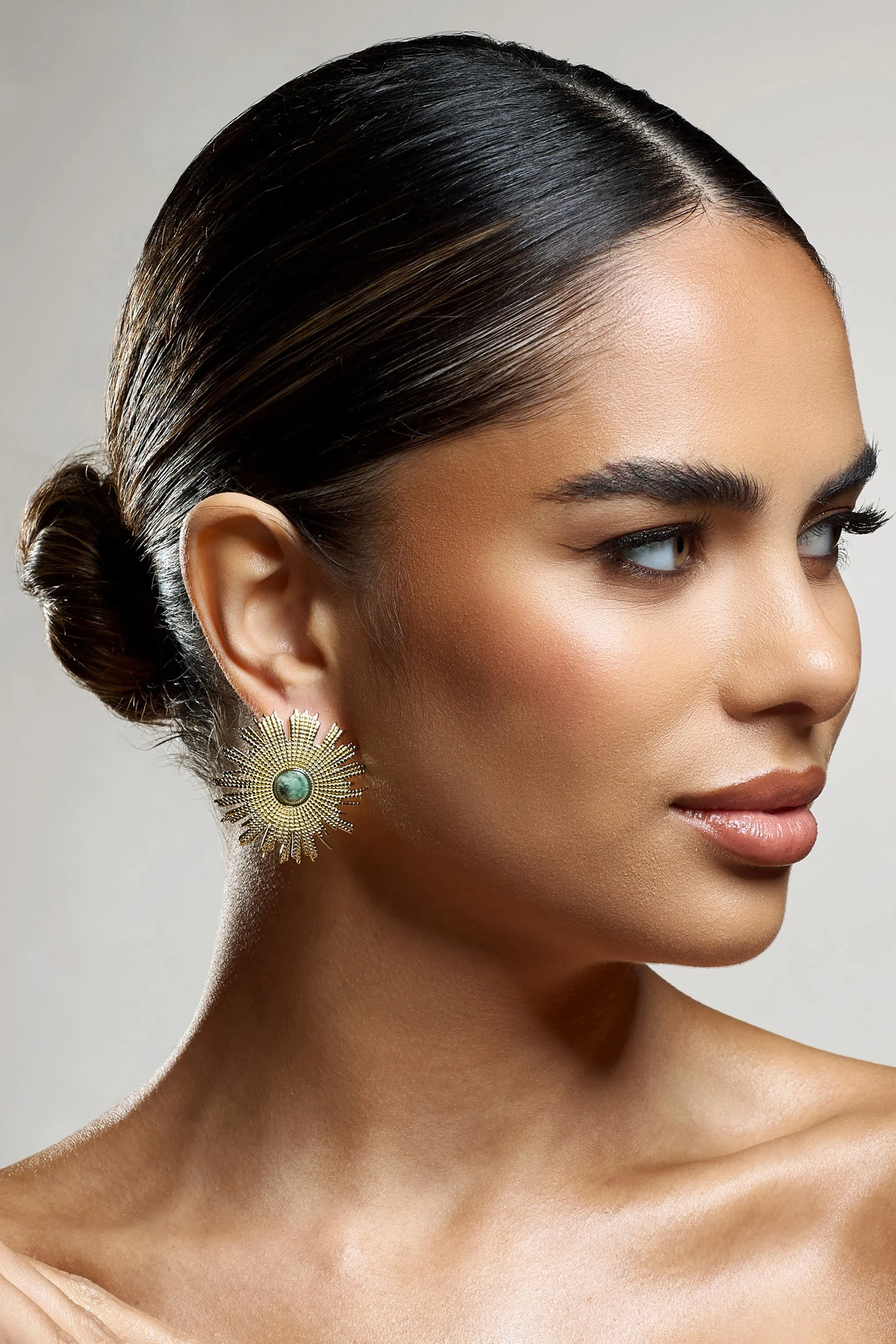 Flozenza | Gold Flower Statement Earrings sold by Club L London product image thumbnail 2