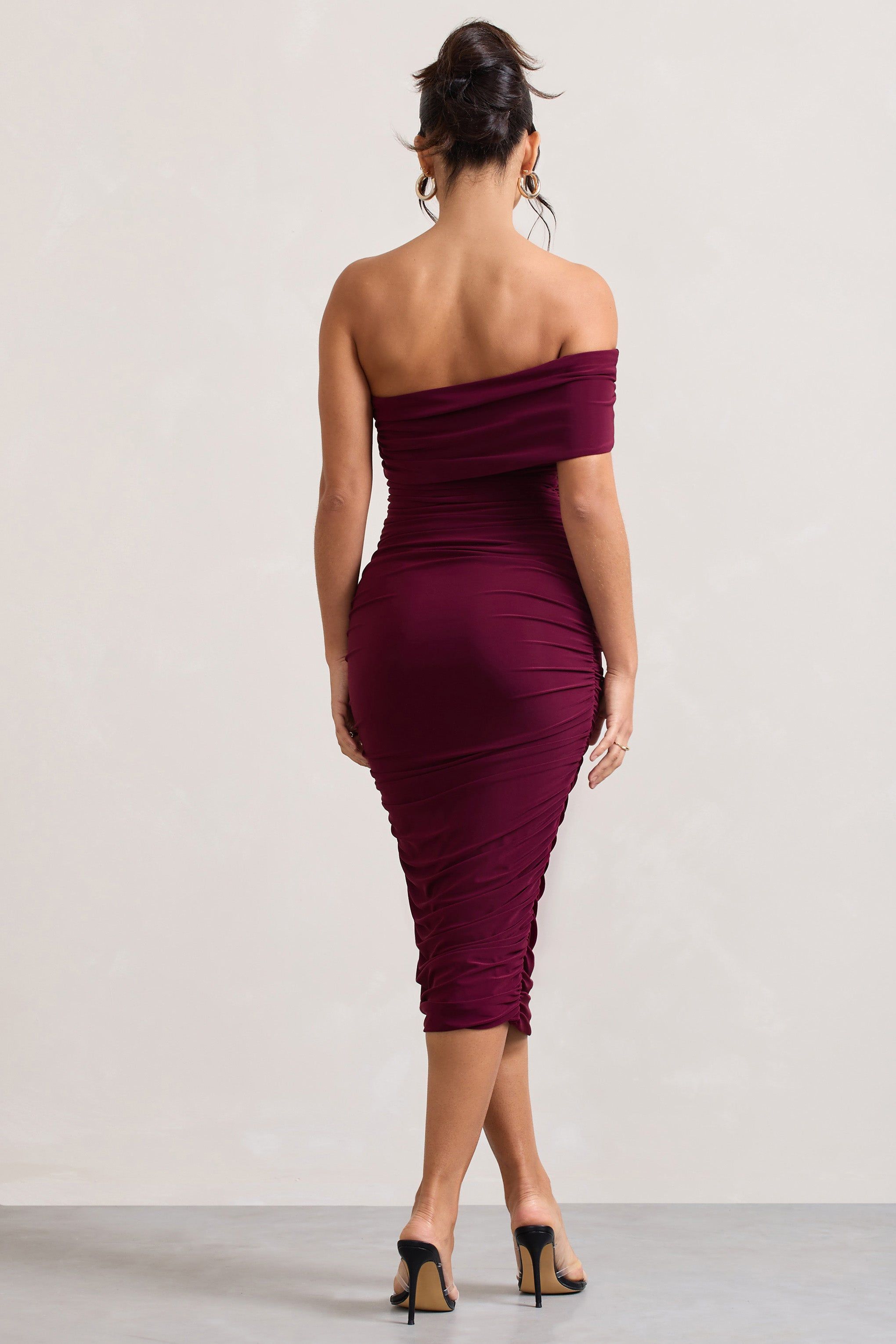 Remember Me | Burgundy One Shoulder Midi Dress sold by Club L London product image thumbnail 2