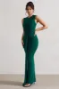 Alexa | Bottle Green High-Neck Gathered Maxi Dress With Drape sold by Club L London