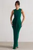 Alexa | Bottle Green High-Neck Gathered Maxi Dress With Drape sold by Club L London