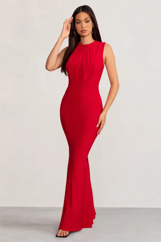 Phoenix | Red Sleeveless Maxi Dress with Hood sold by Club L London