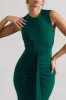 Alexa | Bottle Green High-Neck Gathered Maxi Dress With Drape sold by Club L London