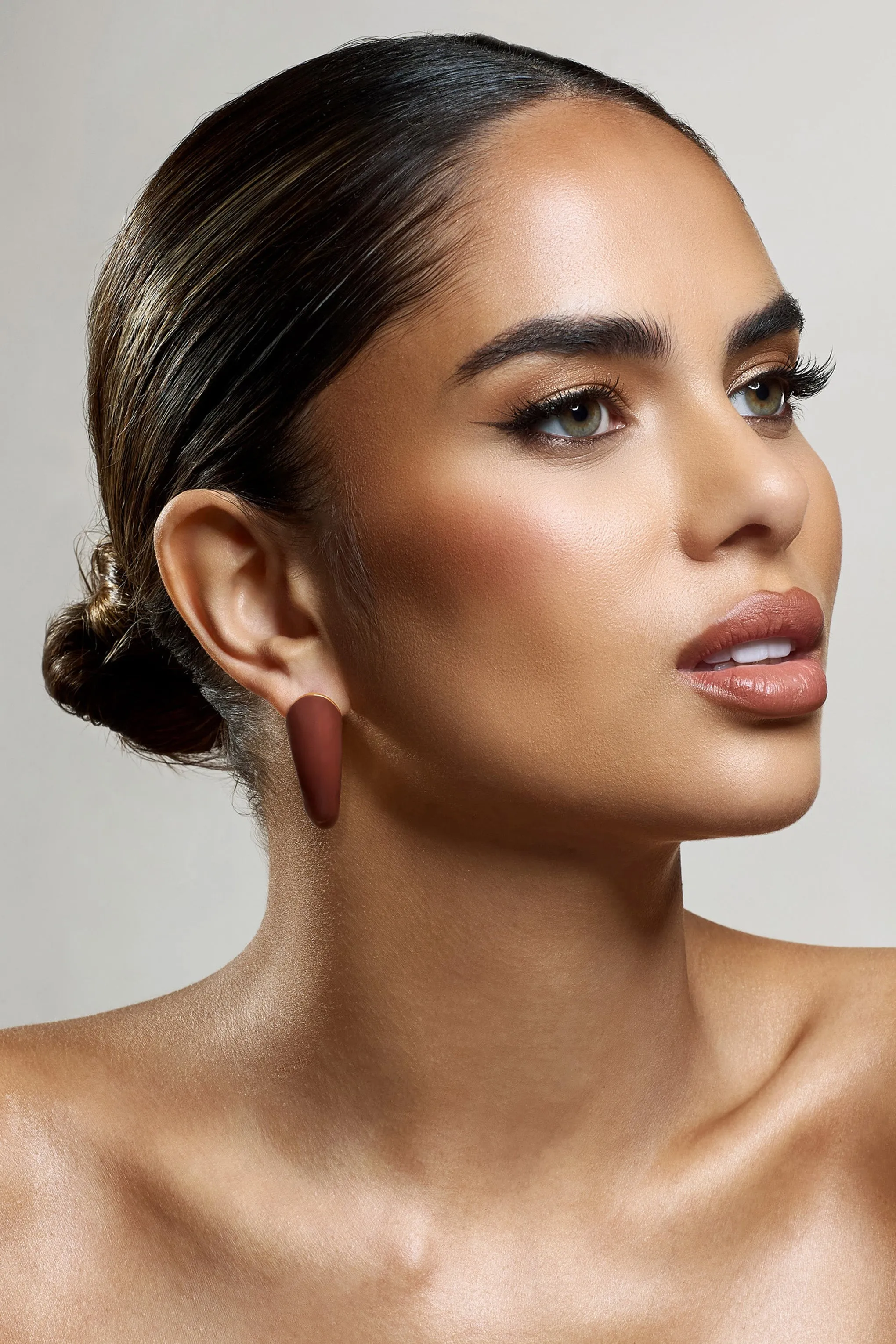 Lavern | Brown Chunky Hoop Earrings sold by Club L London product image thumbnail 3