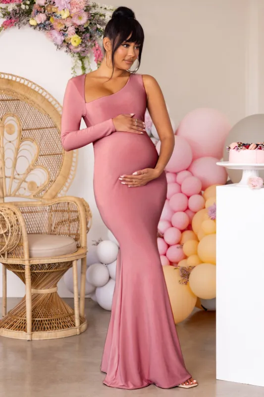 Oh Baby | Blush Maternity One Shoulder Bodycon Maxi Dress sold by Club L London