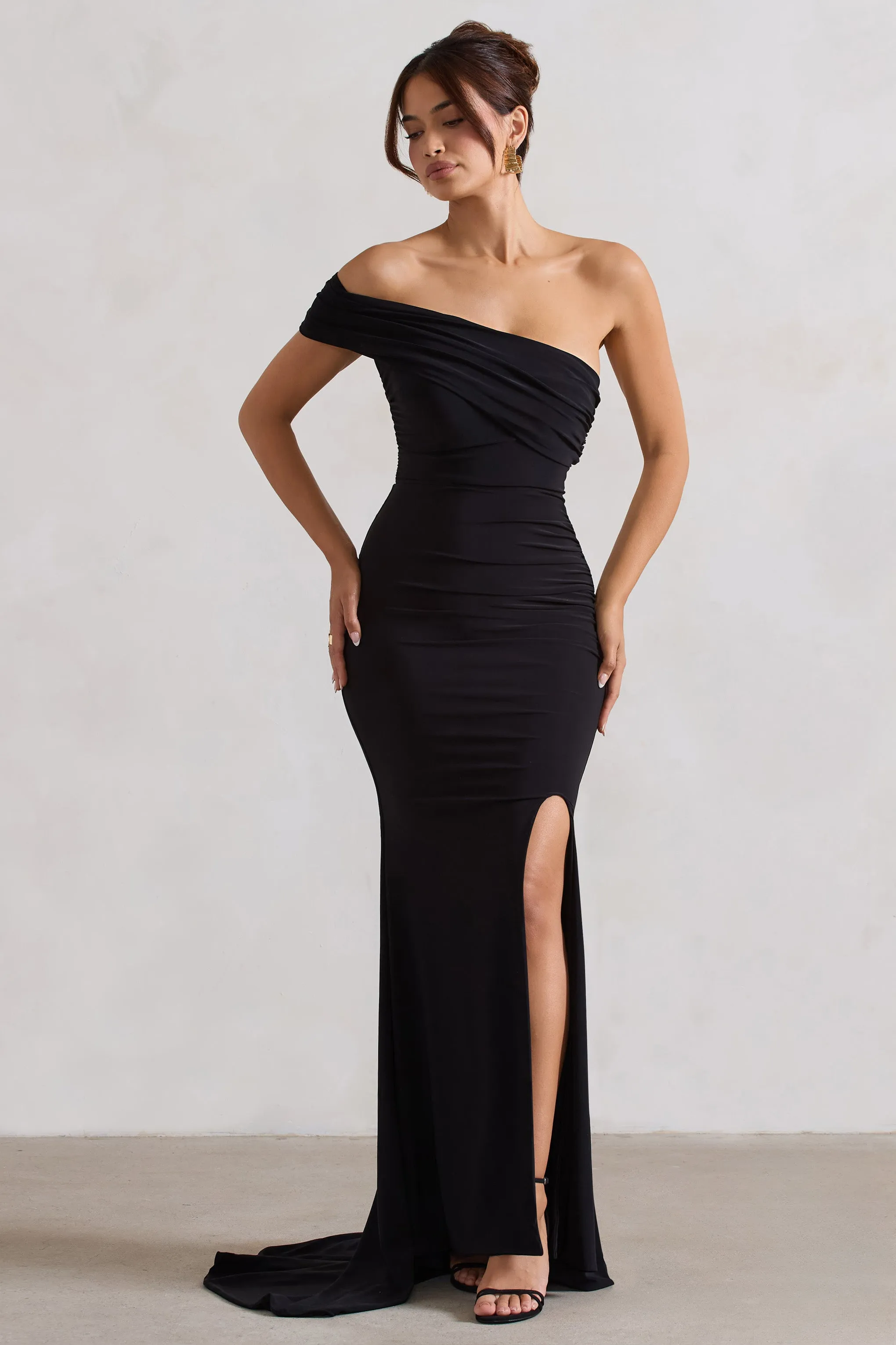 Forever & Always | Black One Shoulder Fishtail Maxi Dress sold by Club L London product image thumbnail 5