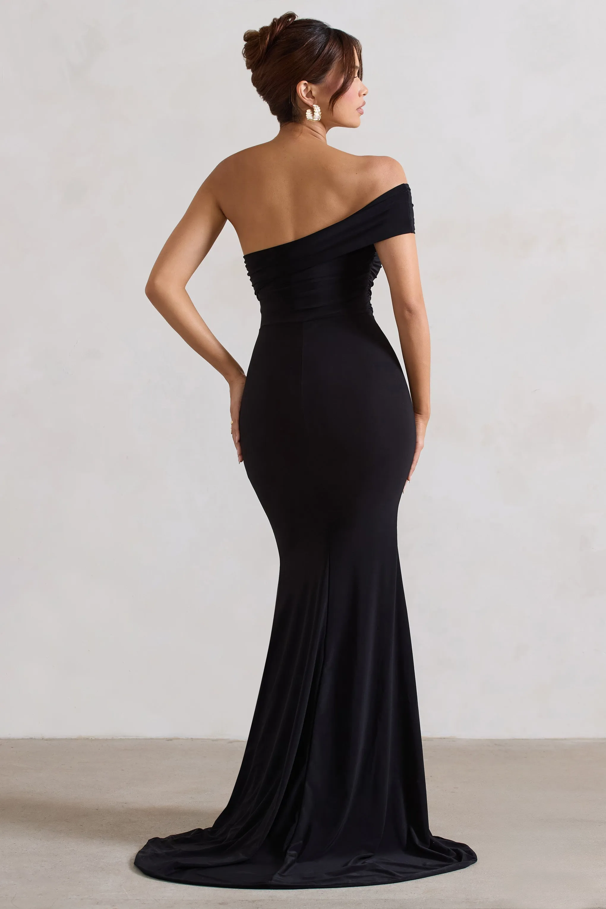 Forever & Always | Black One Shoulder Fishtail Maxi Dress sold by Club L London product image thumbnail 2