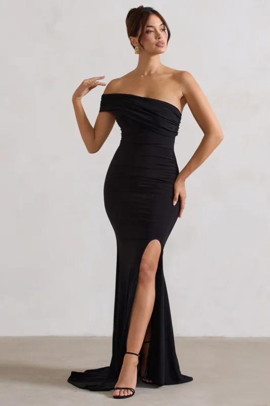 Forever & Always | Black One Shoulder Fishtail Maxi Dress sold by Club L London