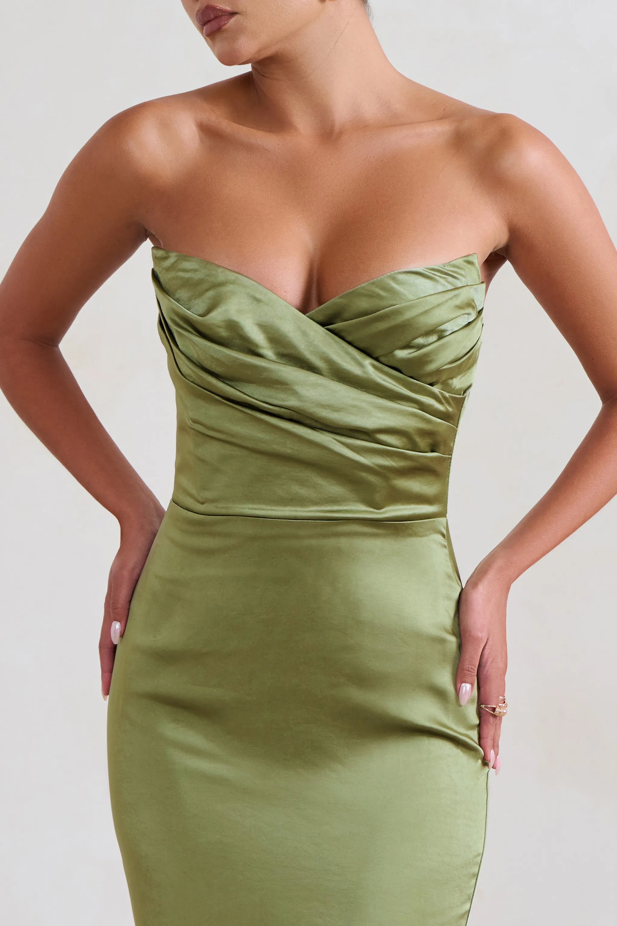 Coraline | Olive Strapless Maxi Dress With Split sold by Club L London product image thumbnail 4