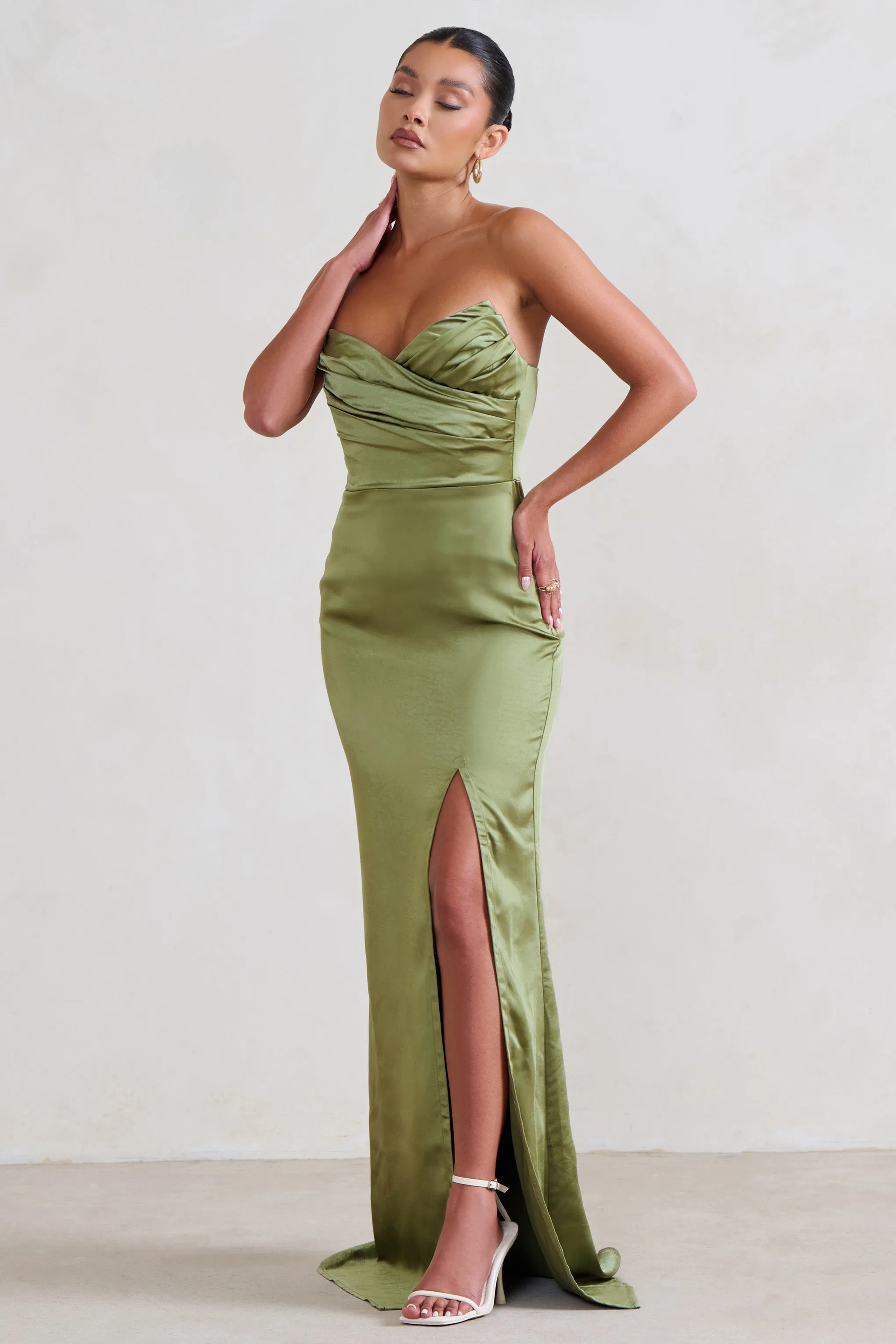 Coraline | Olive Strapless Maxi Dress With Split sold by Club L London product image thumbnail 3