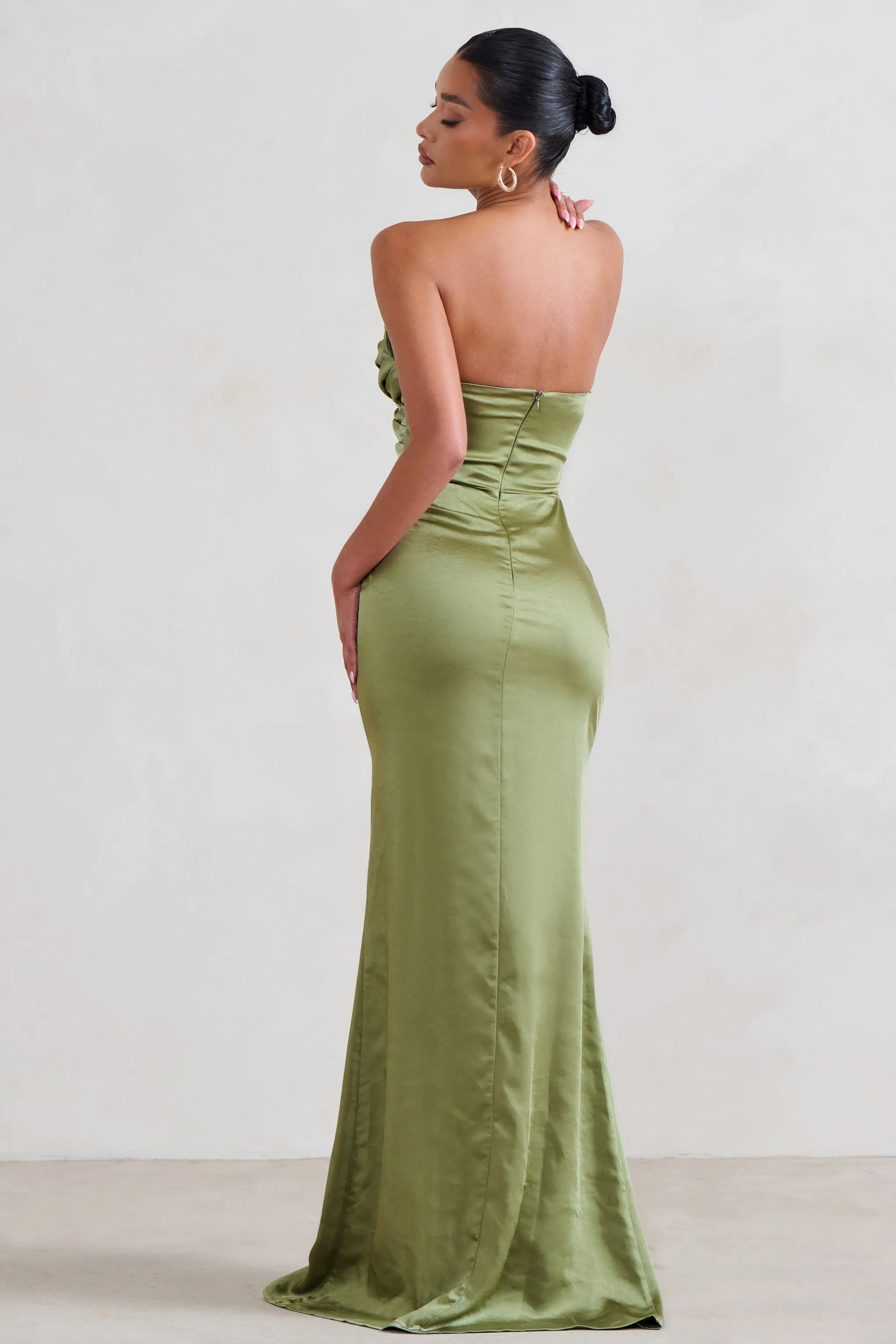 Coraline | Olive Strapless Maxi Dress With Split sold by Club L London product image thumbnail 2