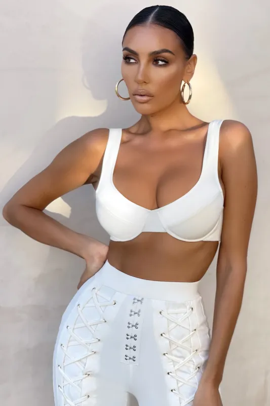 Under Pinning | Off White Balcony Bralette Crop Top sold by Club L London