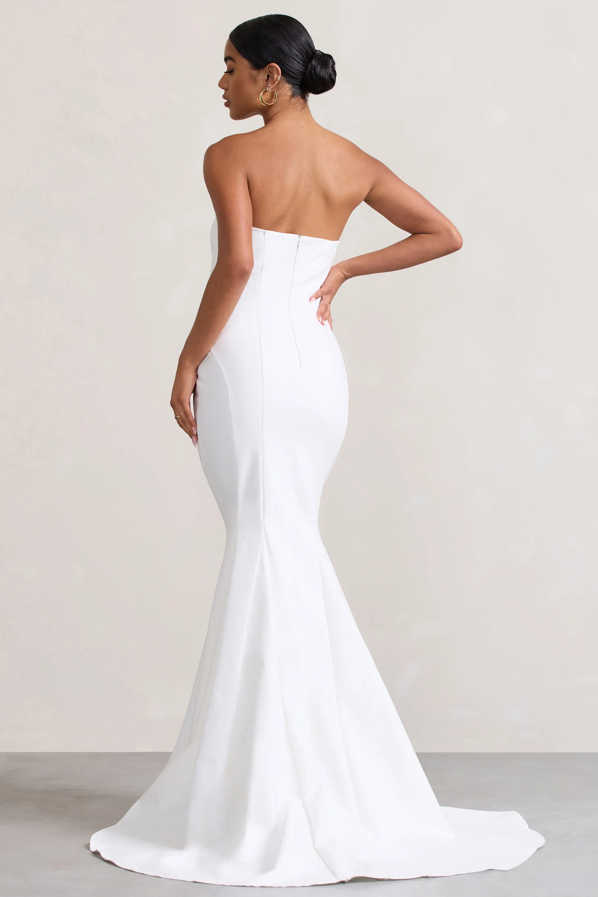 Adored | White Strapless Structured Fishtail Maxi Dress sold by Club L London product image thumbnail 2
