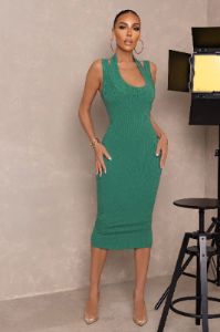 Infinity | Teal Double Neckline Rib Midi Dress sold by Club L London