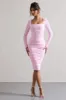 Seductress | Pink Long Sleeve Square Neck Ruched Midi Dress sold by Club L London
