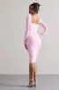 Seductress | Pink Long Sleeve Square Neck Ruched Midi Dress sold by Club L London