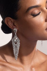 Melissa | Silver Diamante Tassel Teardrop Drop Earrings sold by Club L London